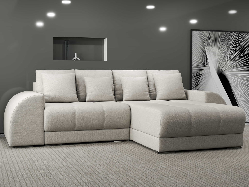 Colțar extensibil dumonde cu ladă de depozitare si sezut confortabil din spuma high-density, Verona Enjoy Bej II 290x185 cm