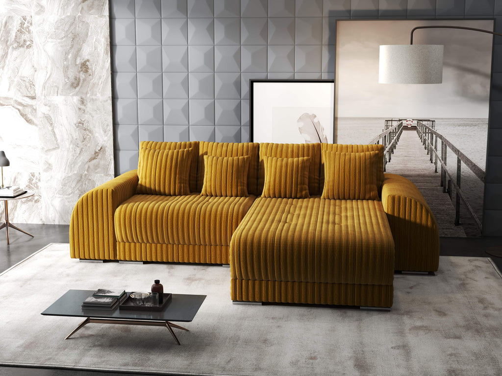Colțar extensibil dumonde cu ladă de depozitare si sezut confortabil din spuma high-density, Verona Ambience Mustar II 290x185 cm