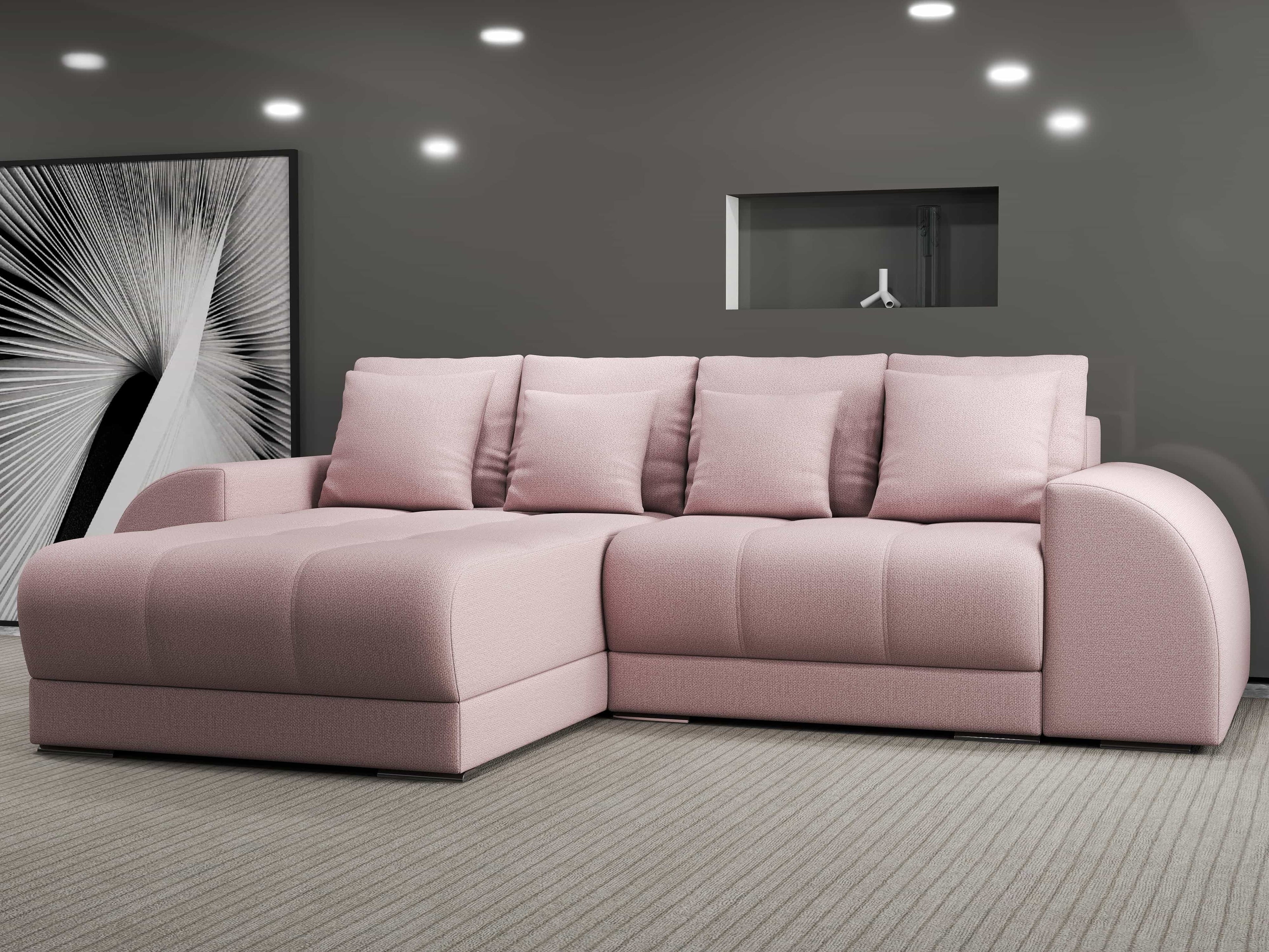 Colțar extensibil dumonde cu ladă de depozitare si sezut confortabil din spuma high-density, Verona Enjoy Roz 290x185 cm