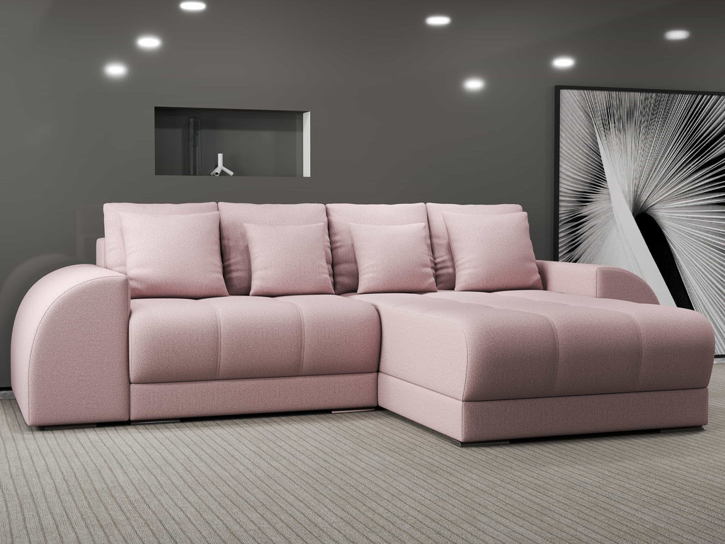 Colțar extensibil dumonde cu ladă de depozitare si sezut confortabil din spuma high-density, Verona Enjoy Roz II 290x185 cm
