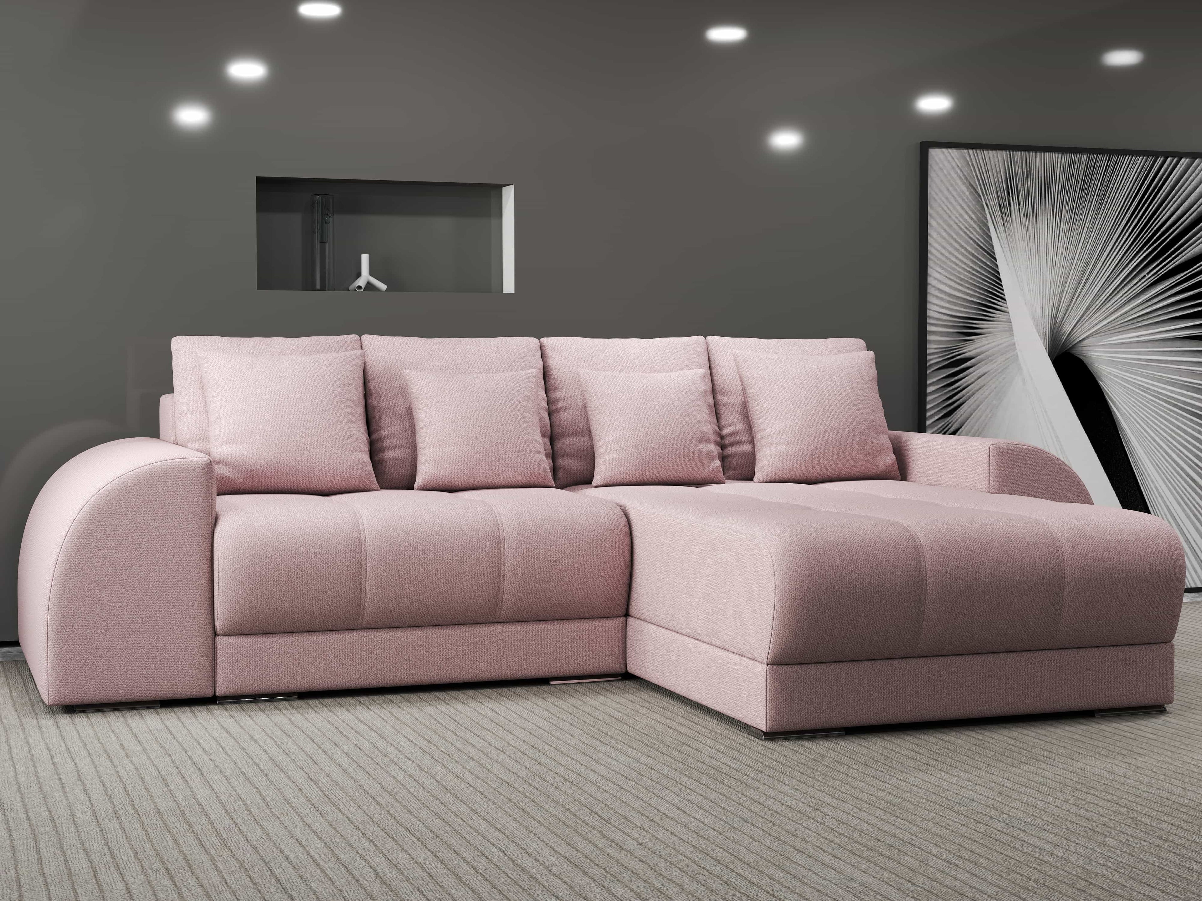 Colțar extensibil dumonde cu ladă de depozitare si sezut confortabil din spuma high-density, Verona Enjoy Roz II 290x185 cm