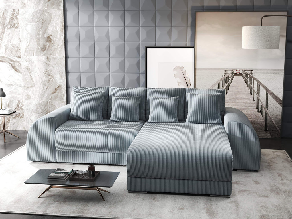 Colțar extensibil dumonde cu ladă de depozitare si sezut confortabil din spuma high-density, Verona Zoom Gri II 290x185 cm