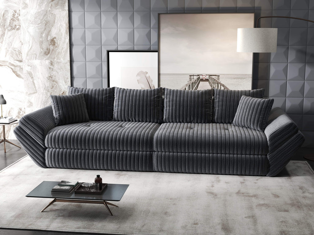 Canapea extensibilă dumonde cu ladă de depozitare si sezut confortabil din spuma high-density, Loana Ambience Gri 300x100 cm