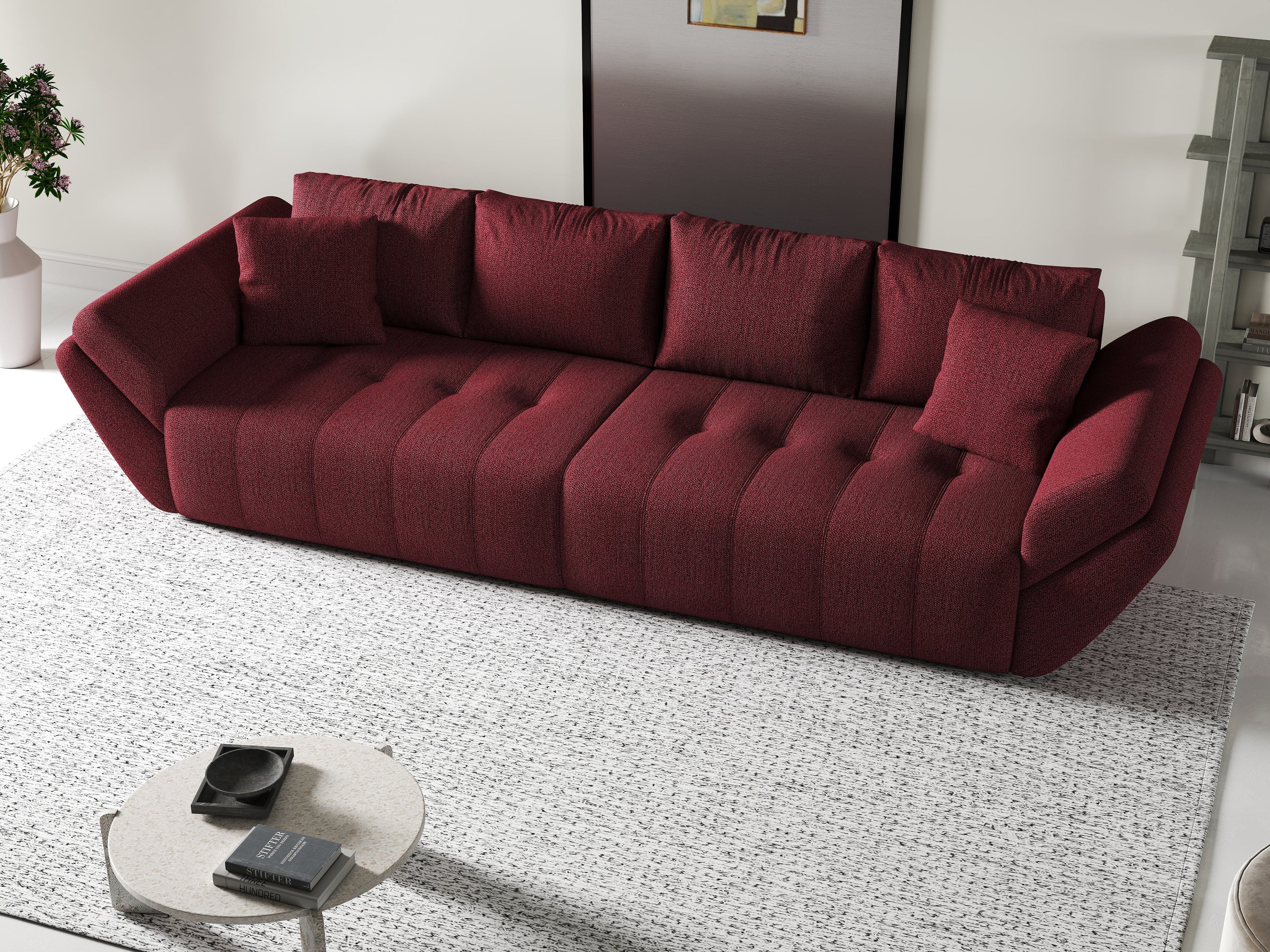 Canapea extensibilă dumonde cu ladă de depozitare si sezut confortabil din spuma high-density, Berlin Enjoy Red 300x100 cm