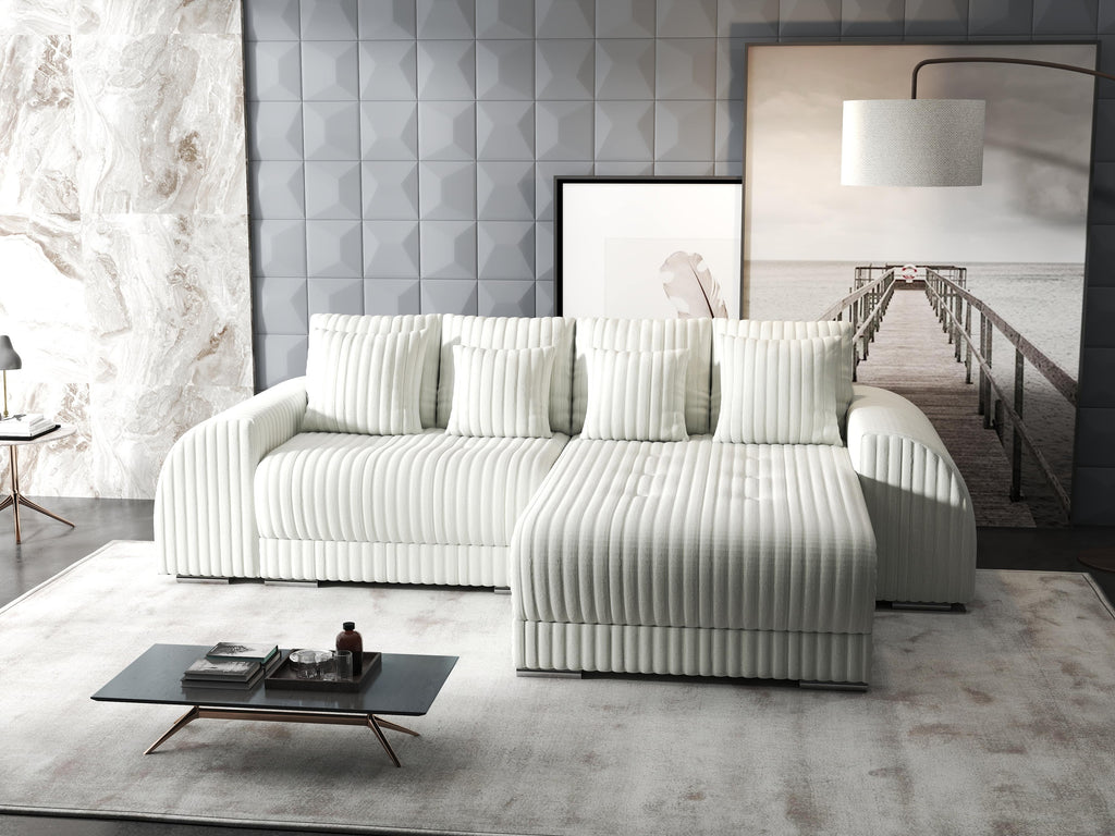 Colțar extensibil dumonde cu ladă de depozitare si sezut confortabil din spuma high-density, Verona Ambience Ivory II 290x185 cm