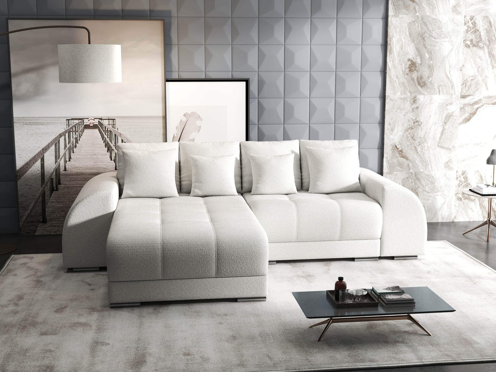 Colțar extensibil dumonde cu ladă de depozitare si sezut confortabil din spuma high-density, Verona Euphoria Ivory 290x185 cm