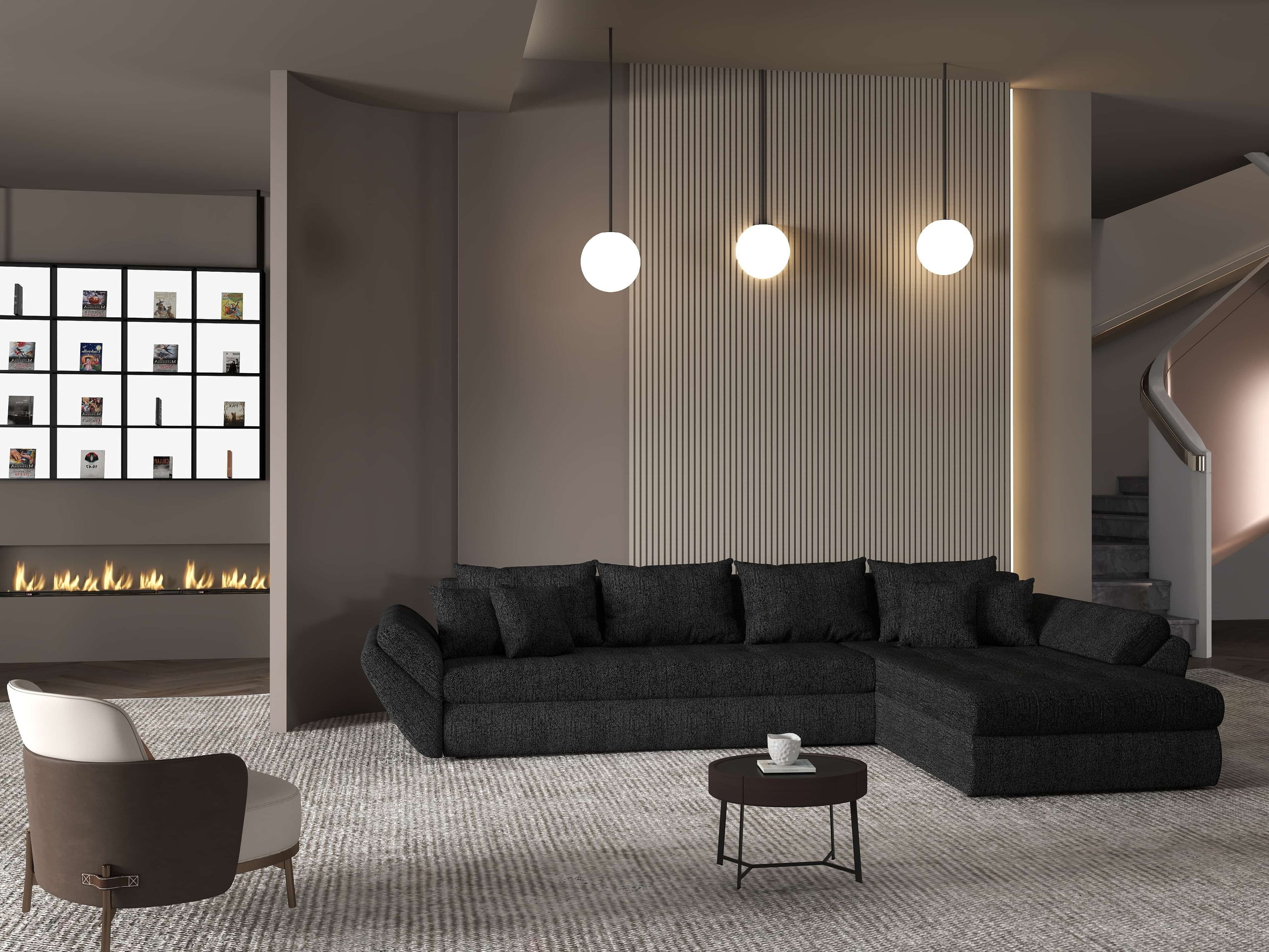 Colțar extensibil dumonde cu ladă de depozitare si sezut confortabil din spuma high-density, Loana XL Enjoy Negru II 335x185 cm