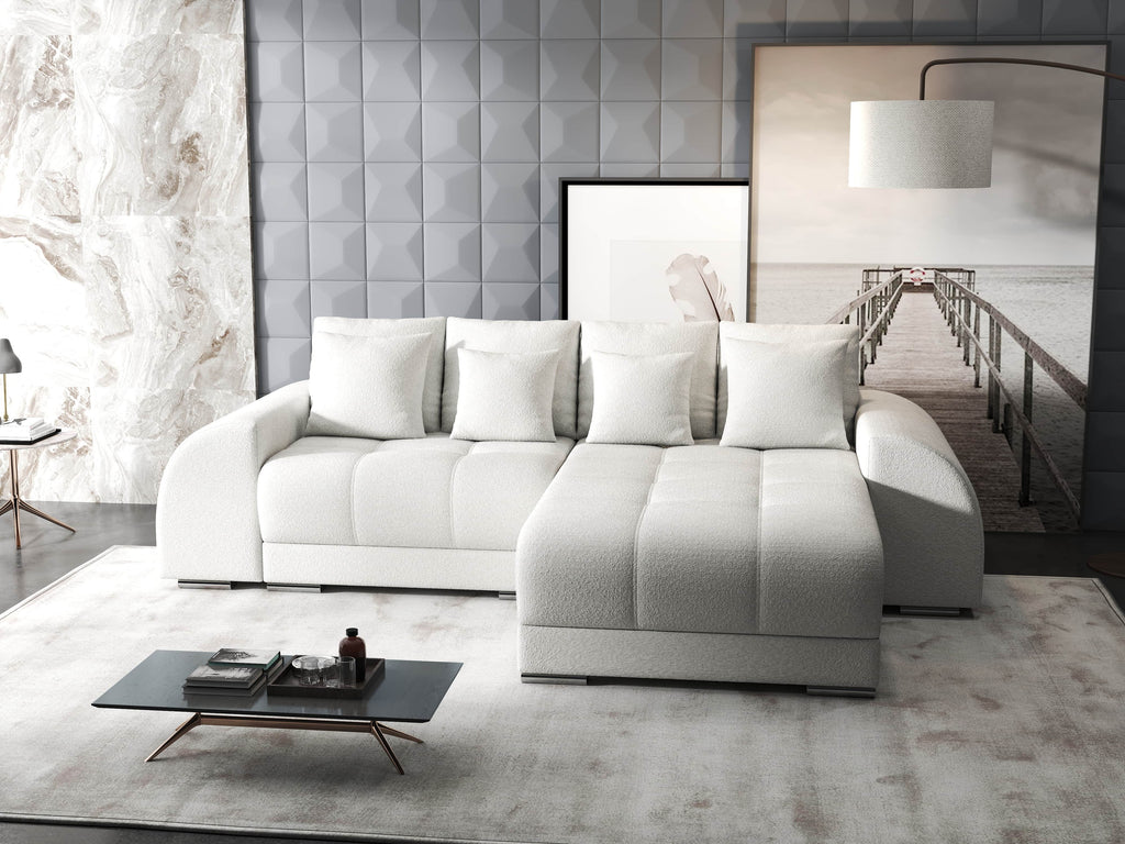 Colțar extensibil dumonde cu ladă de depozitare si sezut confortabil din spuma high-density, Verona Euphoria Ivory II 290x185 cm