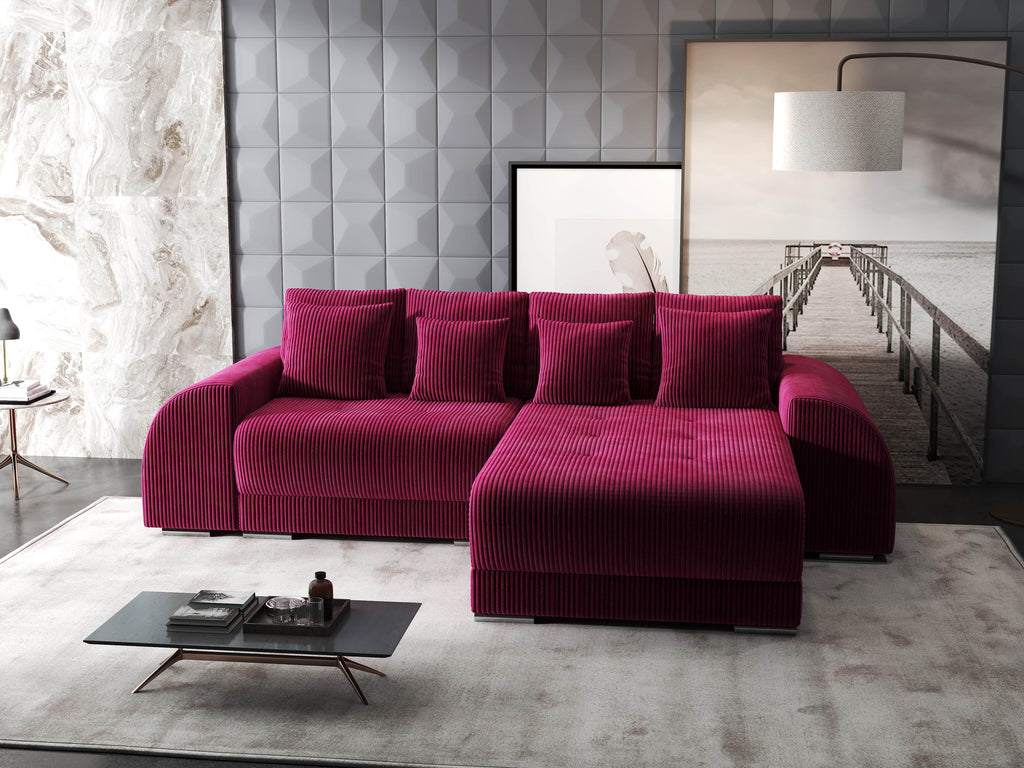 Colțar extensibil dumonde cu ladă de depozitare si sezut confortabil din spuma high-density, Verona Zoom Rosu II 290x185 cm