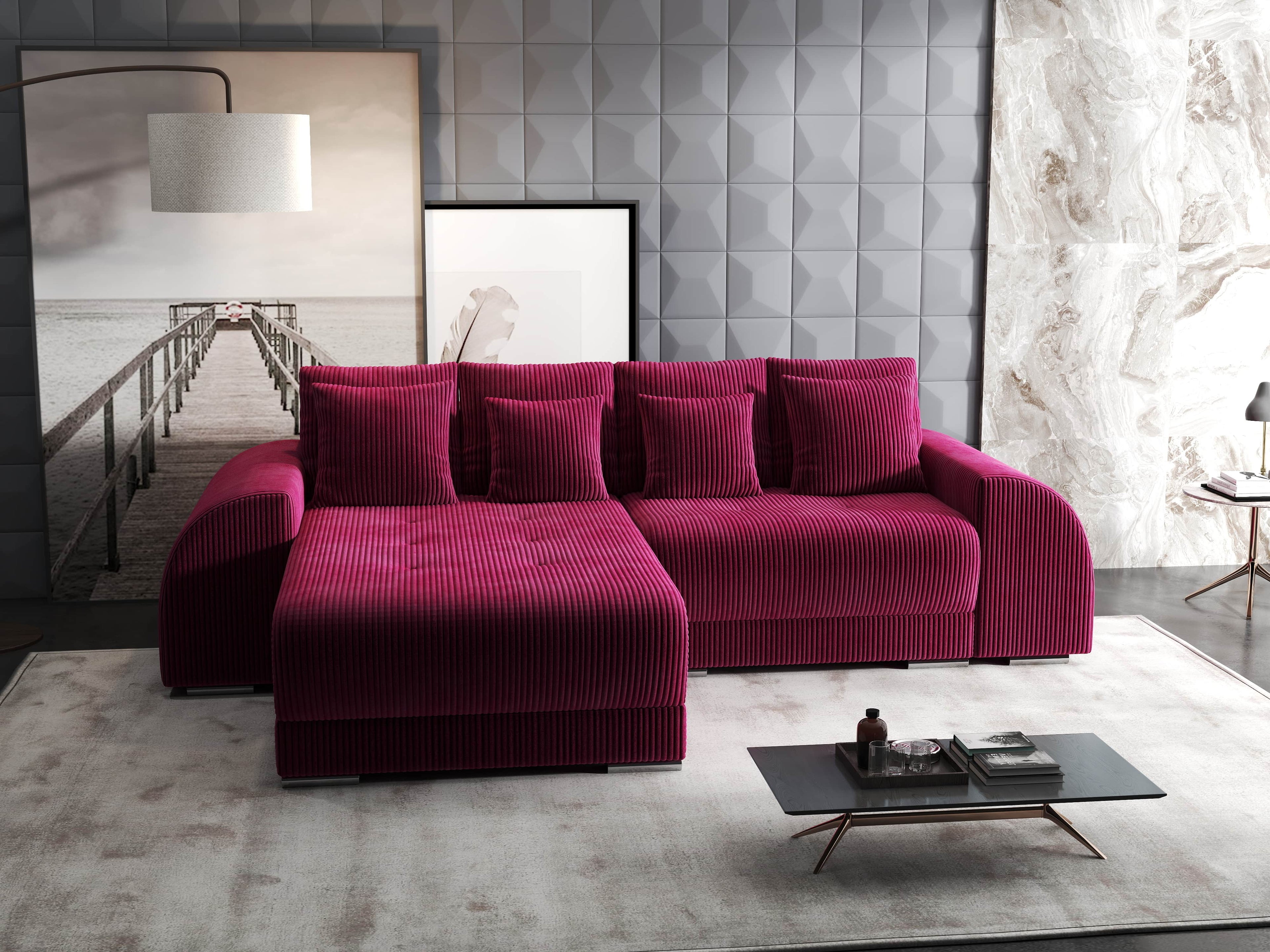 Colțar extensibil dumonde cu ladă de depozitare si sezut confortabil din spuma high-density, Verona Zoom Rosu 290x185 cm