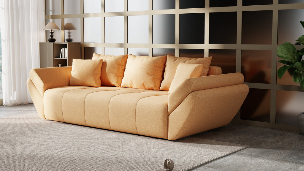 Canapea extensibilă dumonde cu ladă de depozitare si sezut confortabil din spuma high-density, Berlin Enjoy Mango 250x100 cm