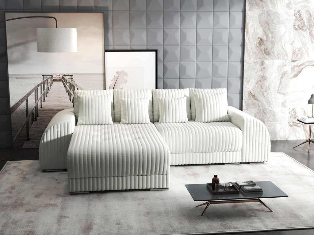 Colțar extensibil dumonde cu ladă de depozitare si sezut confortabil din spuma high-density, Verona Ambience Ivory 290x185 cm