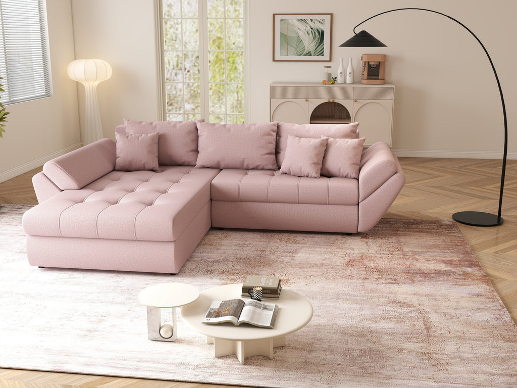 Colțar extensibil dumonde cu ladă de depozitare si sezut confortabil din spuma high-density, Loana Enjoy Flamingo 270x185 cm
