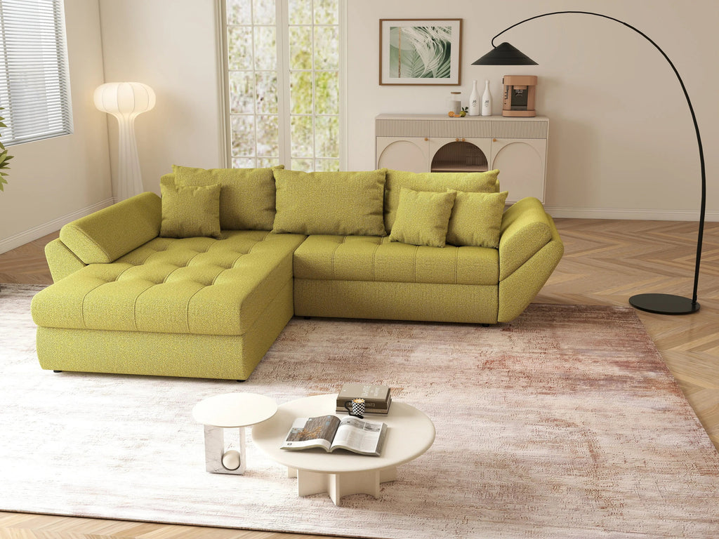 Colțar extensibil dumonde cu ladă de depozitare si sezut confortabil din spuma high-density, Loana Enjoy Green 270x185 cm