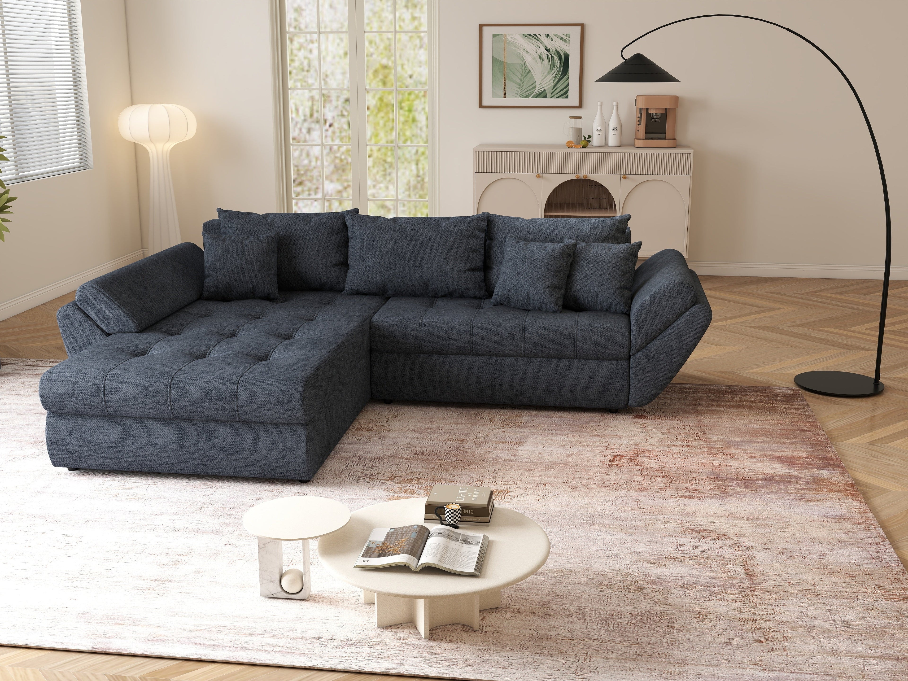 Colțar extensibil dumonde cu ladă de depozitare si sezut confortabil din spuma high-density, Loana Enjoy Antracit 270x185 cm