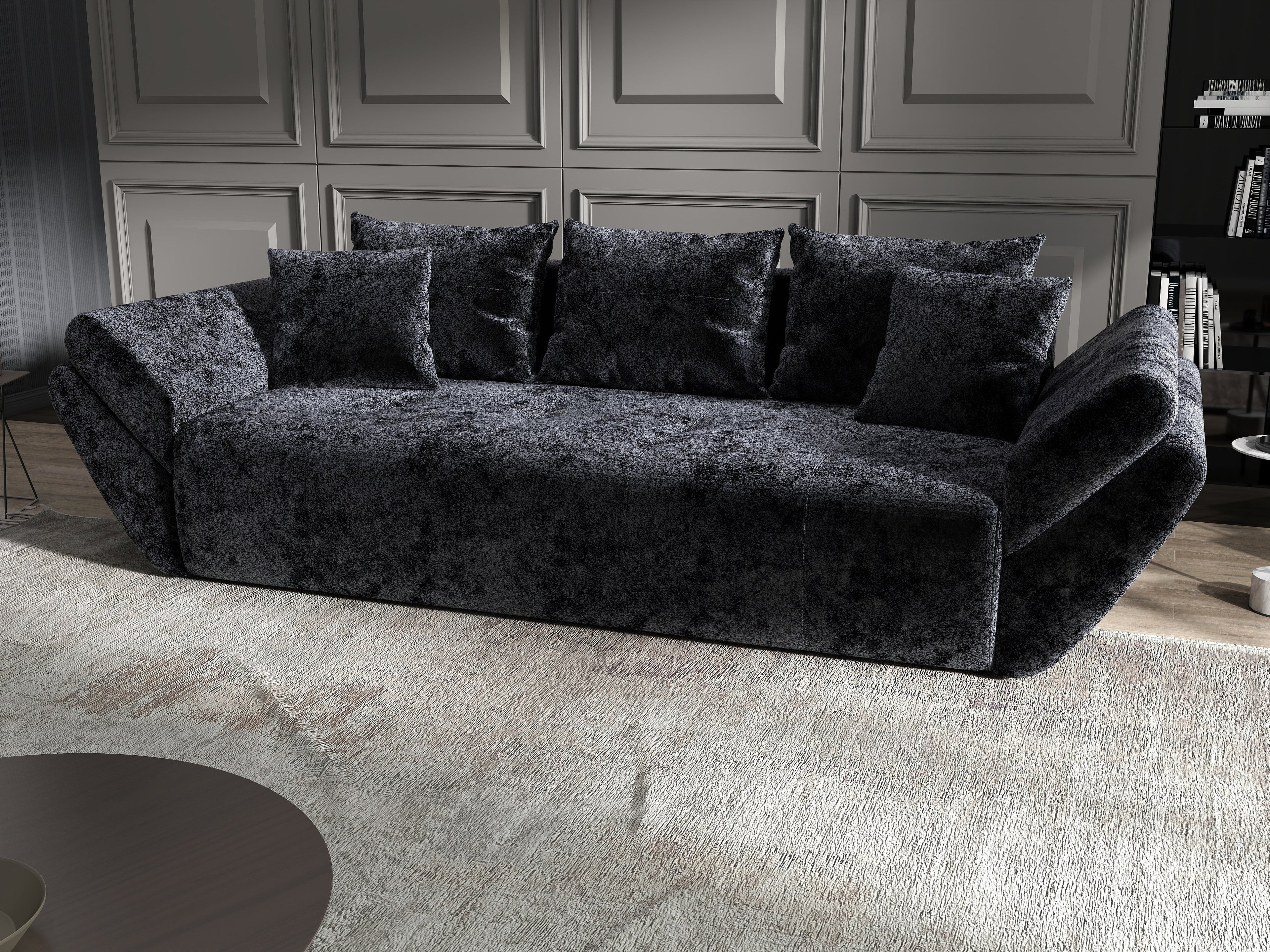 Canapea extensibilă dumonde cu ladă de depozitare si sezut confortabil din spuma high-density, Berlin Euphoria Black 250x100 cm