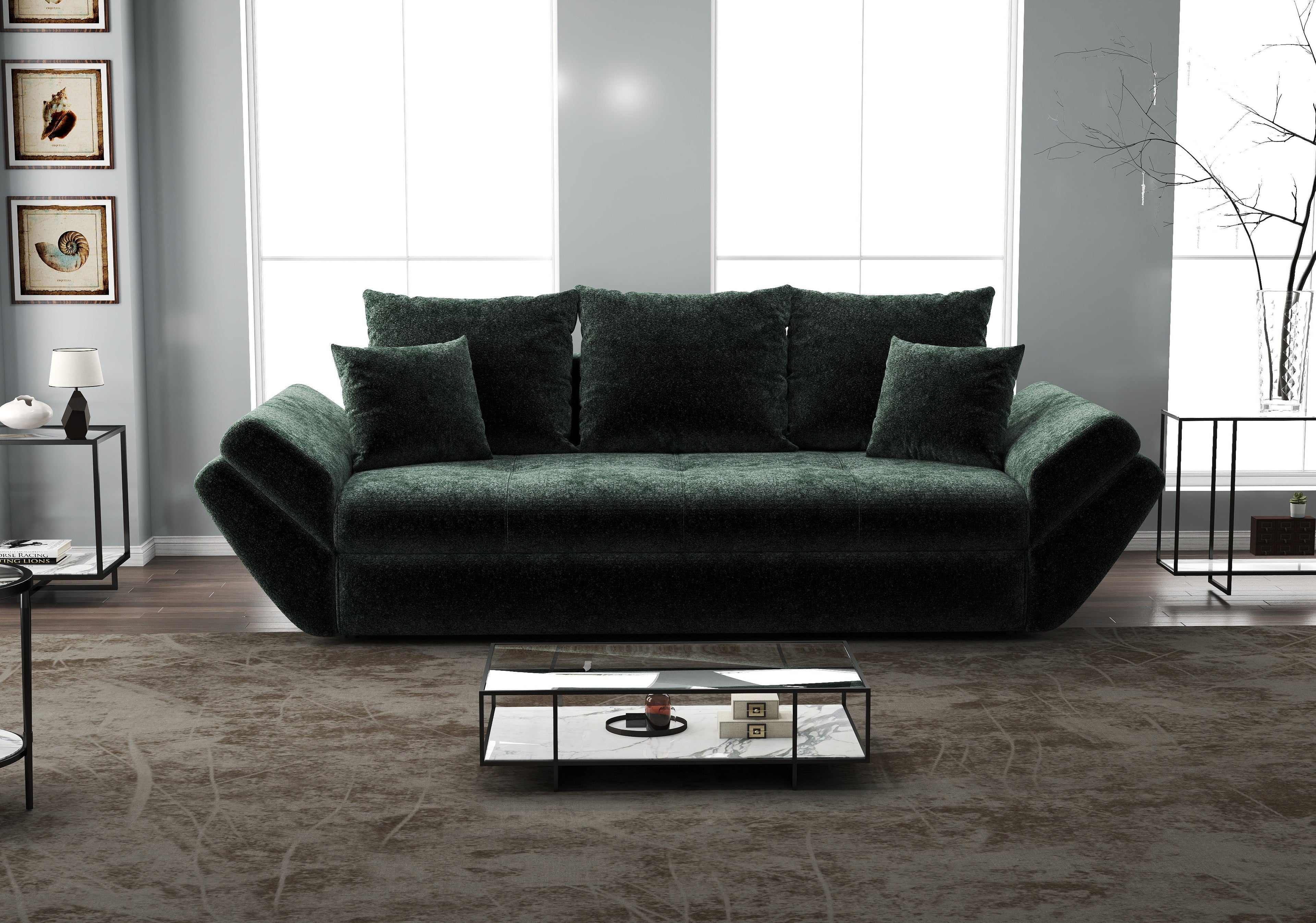 Canapea extensibilă dumonde cu ladă de depozitare si sezut confortabil din spuma high-density, Loana Euphoria Verde 250x100 cm