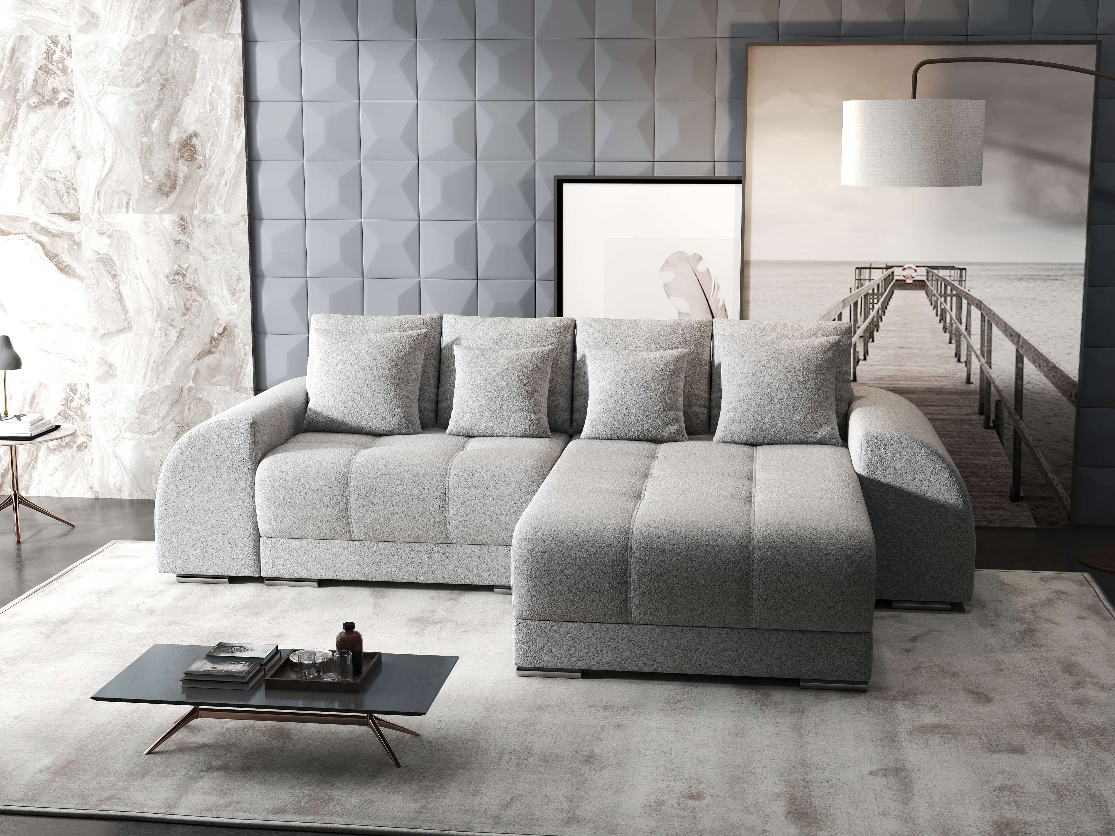 Colțar extensibil dumonde cu ladă de depozitare si sezut confortabil din spuma high-density, Verona Euphoria Dove II 290x185 cm