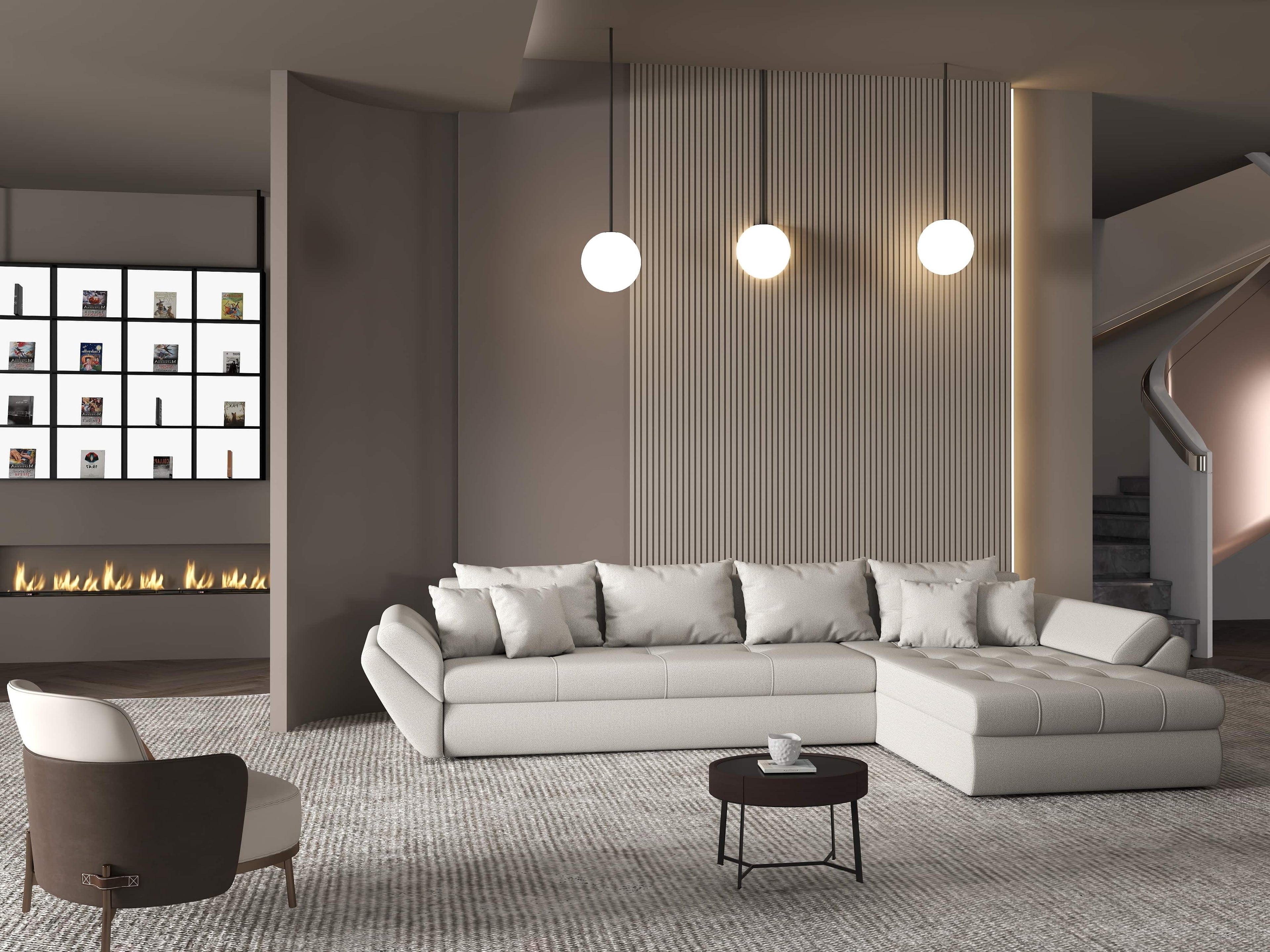 Colțar extensibil dumonde cu ladă de depozitare si sezut confortabil din spuma high-density, Loana XL Enjoy Beige II 335x185 cm
