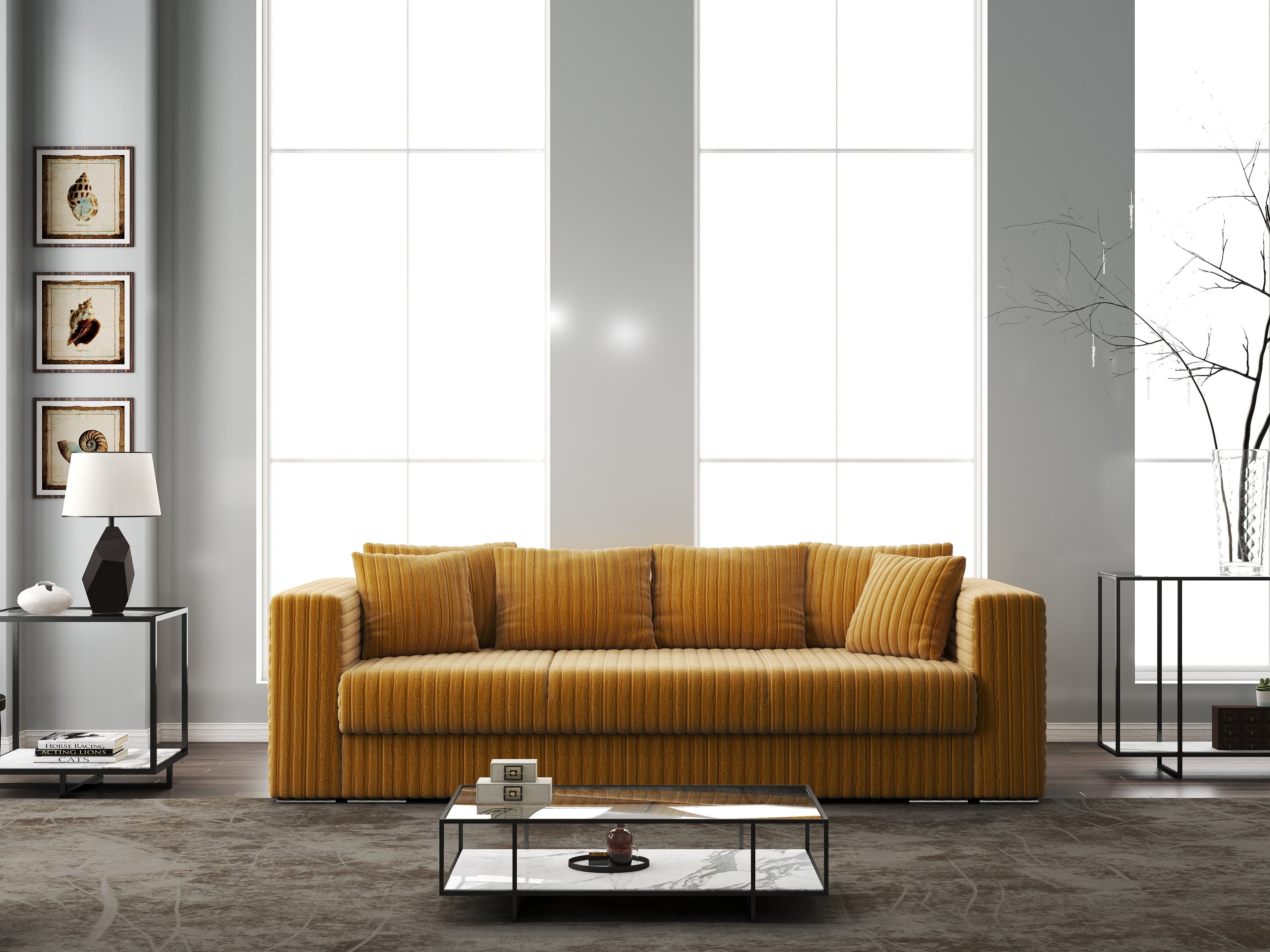 Canapea extensibilă dumonde cu ladă de depozitare si sezut confortabil din spuma high-density, Gloria Ambience Mustar 240x100 cm