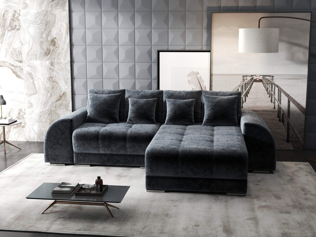 Colțar extensibil dumonde cu ladă de depozitare si sezut confortabil din spuma high-density, Verona Euphoria Grafit II 290x185 cm