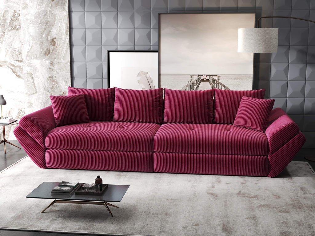 Canapea extensibilă dumonde cu ladă de depozitare si sezut confortabil din spuma high-density, Loana Zoom Rosu 300x100 cm