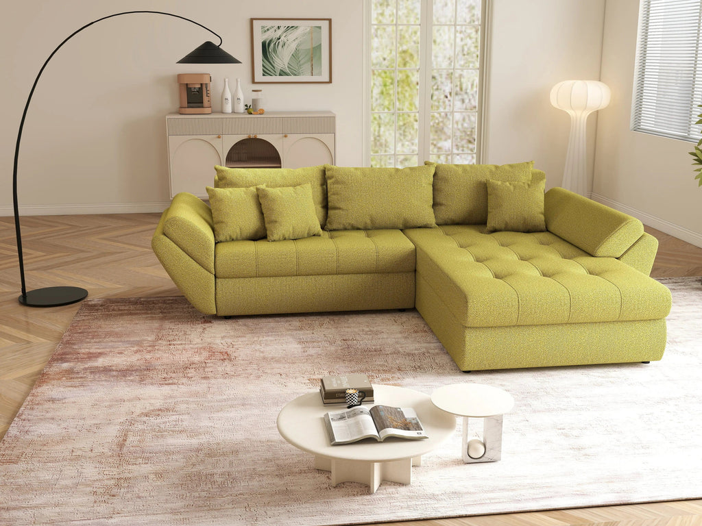 Colțar extensibil dumonde cu ladă de depozitare si sezut confortabil din spuma high-density, Loana Enjoy Green II 270x185 cm