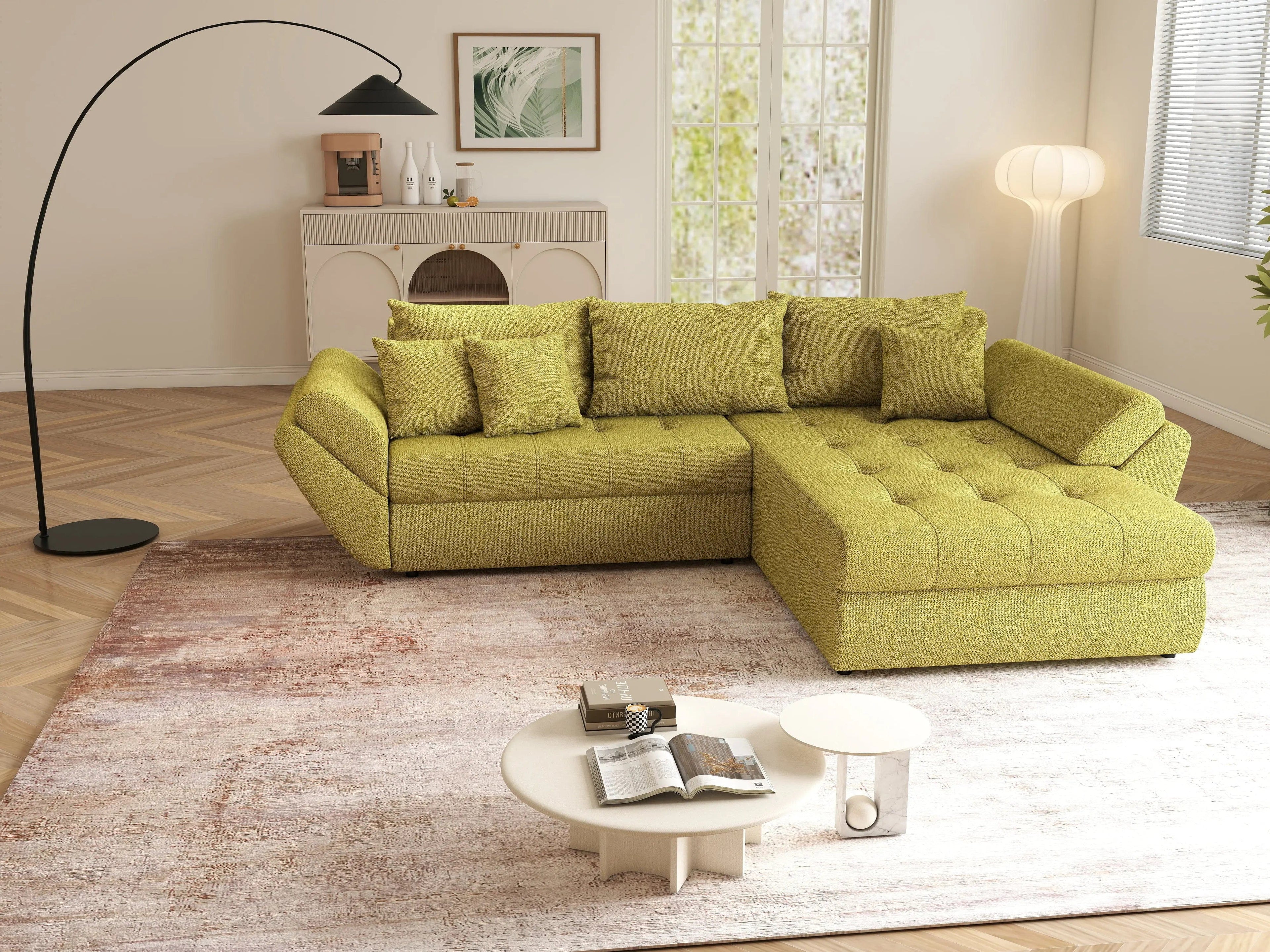 Colțar extensibil dumonde cu ladă de depozitare si sezut confortabil din spuma high-density, Loana Enjoy Green II 270x185 cm