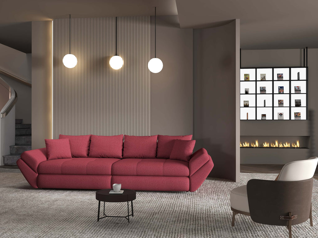Canapea extensibilă dumonde cu ladă de depozitare si sezut confortabil din spuma high-density, Loana Enjoy Rosu 300x100 cm