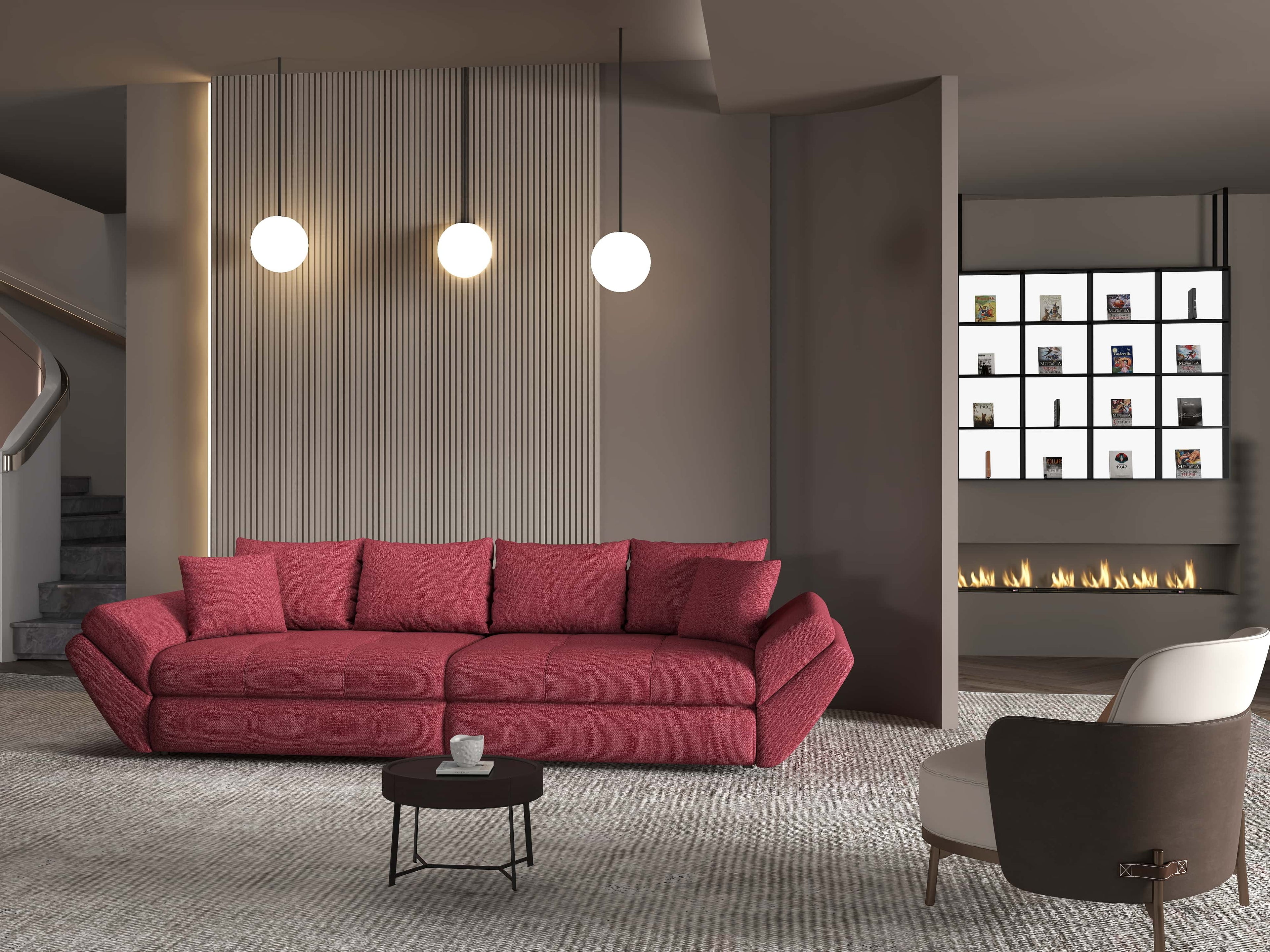 Canapea extensibilă dumonde cu ladă de depozitare si sezut confortabil din spuma high-density, Loana Enjoy Rosu 300x100 cm