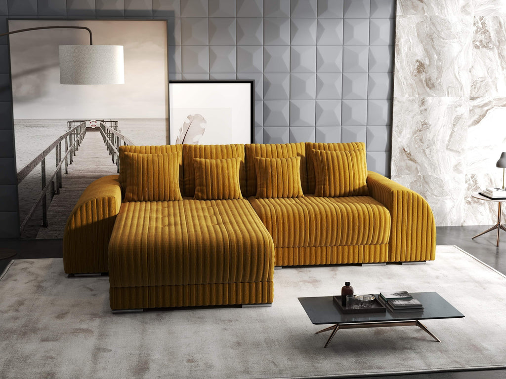Colțar extensibil dumonde cu ladă de depozitare si sezut confortabil din spuma high-density, Verona Ambience Mustar 290x185 cm