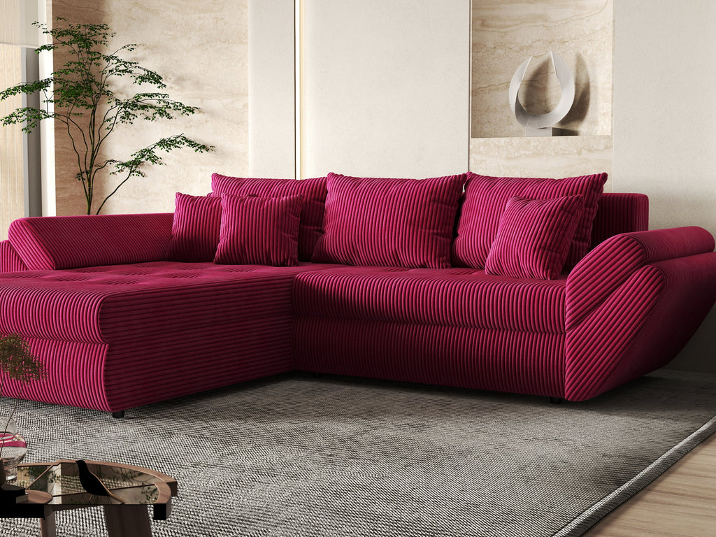 Colțar extensibil dumonde cu ladă de depozitare si sezut confortabil din spuma high-density, Loana Zoom Red 270x185 cm