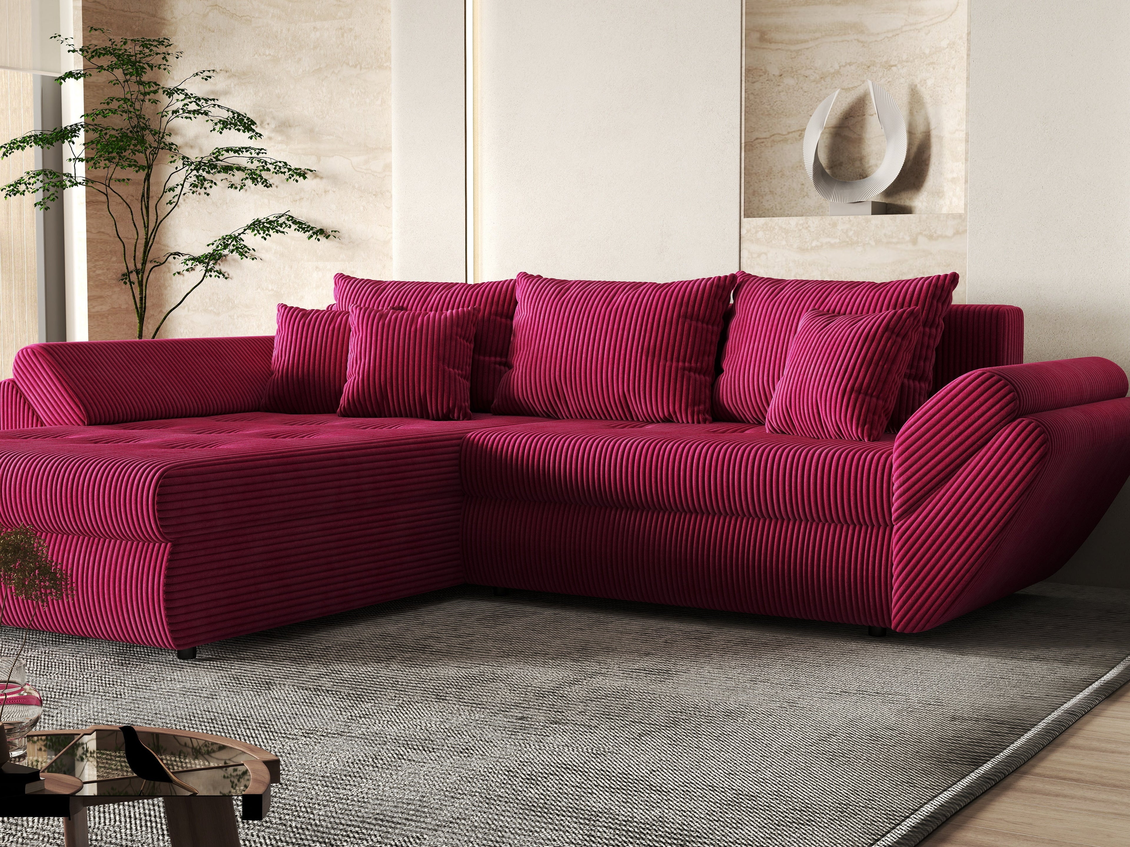 Colțar extensibil dumonde cu ladă de depozitare si sezut confortabil din spuma high-density, Loana Zoom Red 270x185 cm