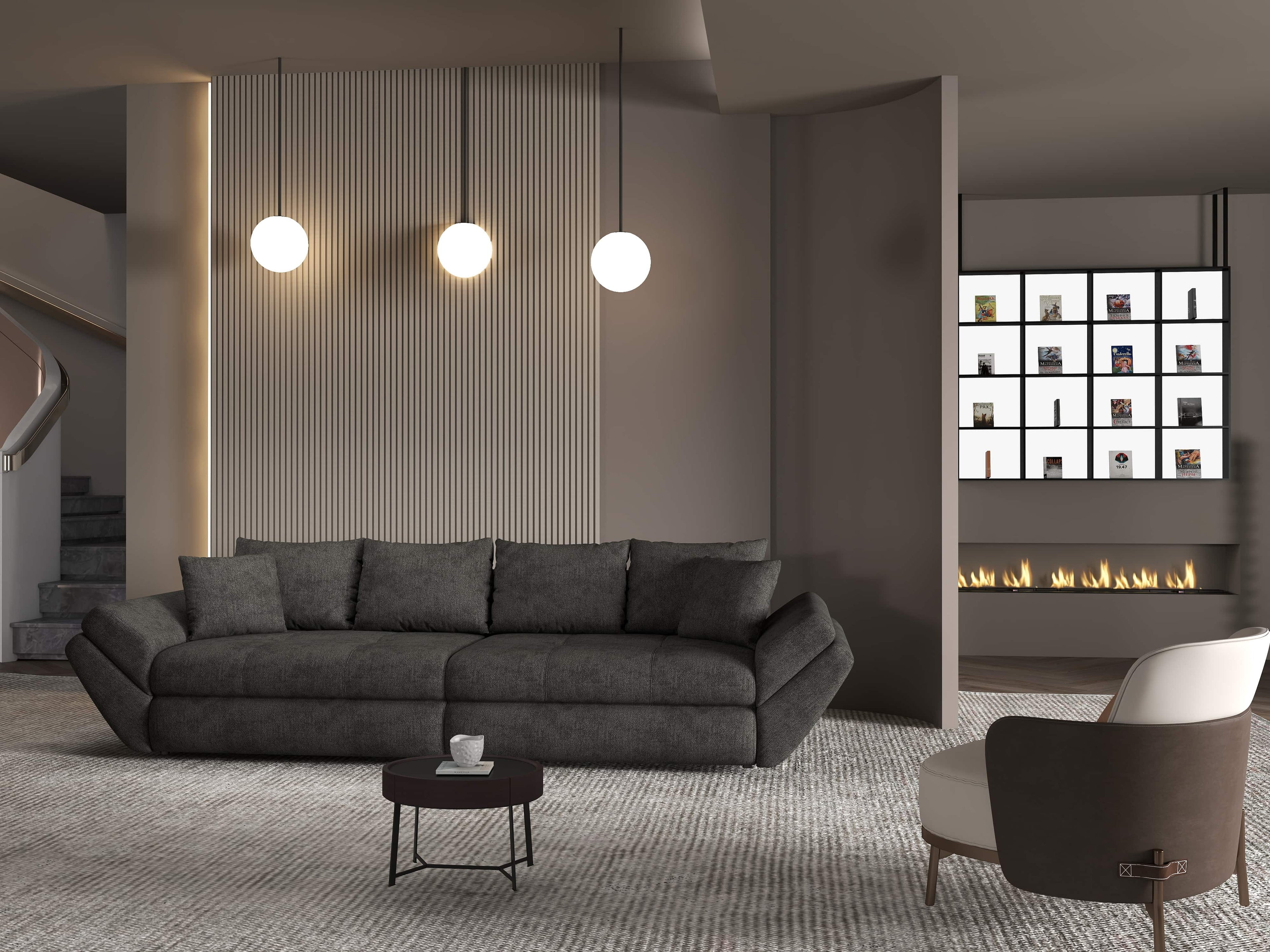 Canapea extensibilă dumonde cu ladă de depozitare si sezut confortabil din spuma high-density, Loana Enjoy Negru 300x100 cm