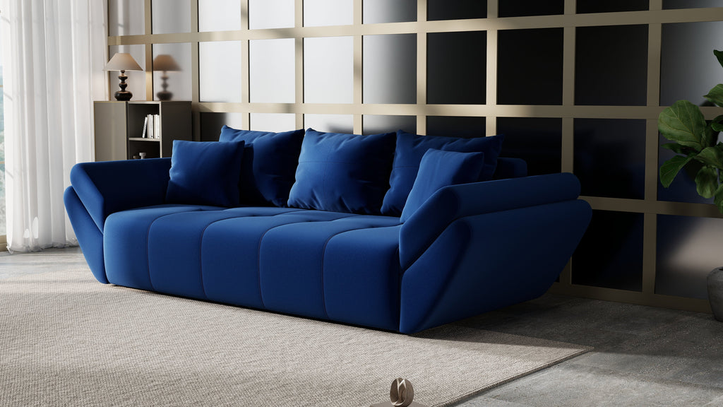 Canapea extensibilă dumonde cu ladă de depozitare si sezut confortabil din spuma high-density, Berlin Royal Blue 250x100 cm