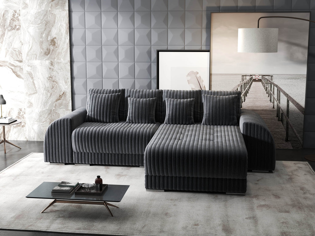Colțar extensibil dumonde cu ladă de depozitare si sezut confortabil din spuma high-density, Verona Ambience Gri II 290x185 cm