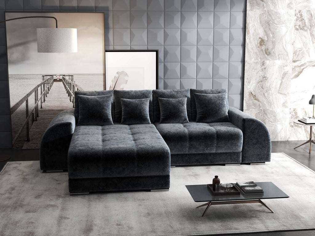 Colțar extensibil dumonde cu ladă de depozitare si sezut confortabil din spuma high-density, Verona Euphoria Grafit 290x185 cm