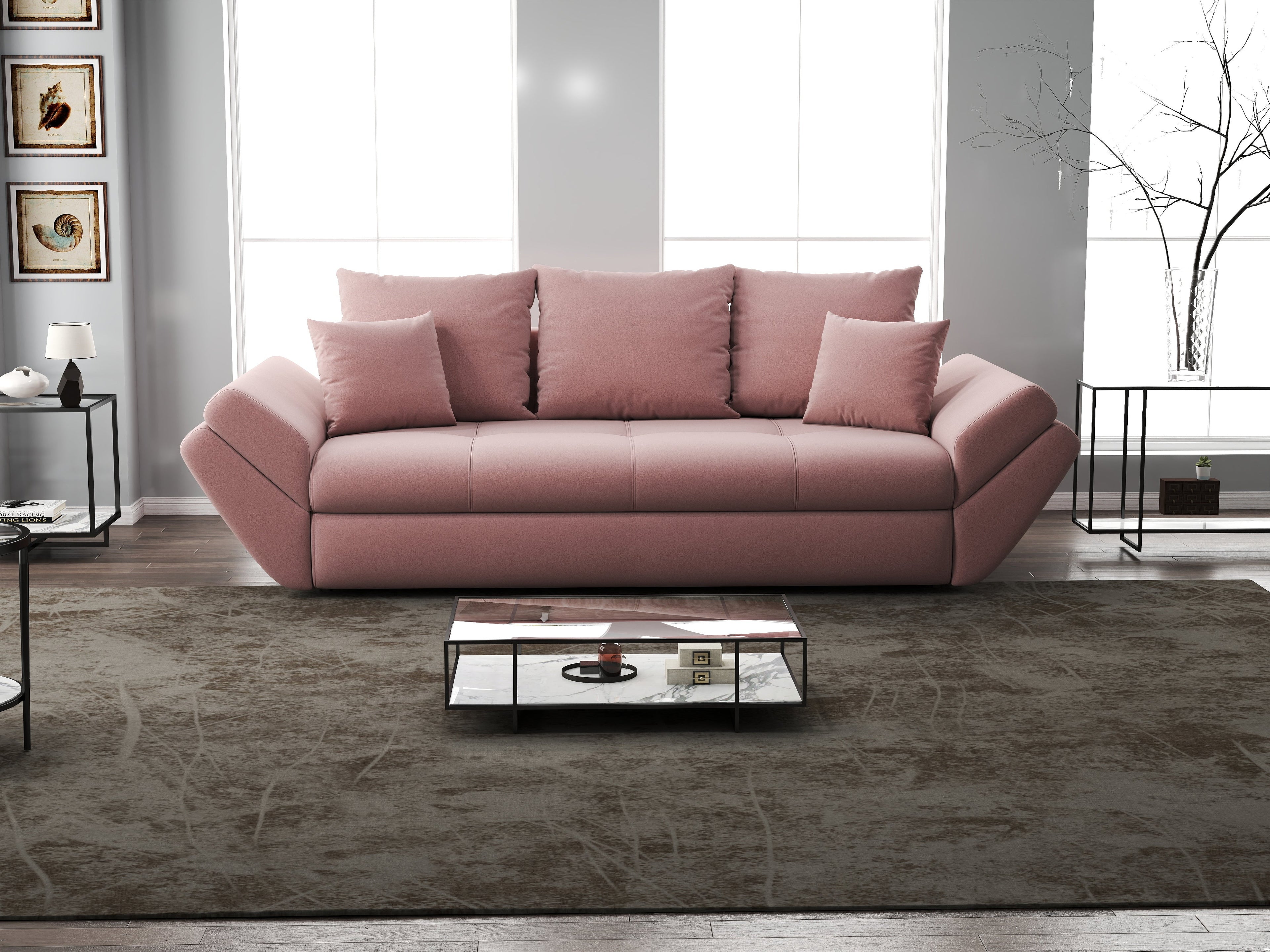 Canapea extensibilă dumonde cu ladă de depozitare si sezut confortabil din spuma high-density, Loana Royal Pink 250x100 cm