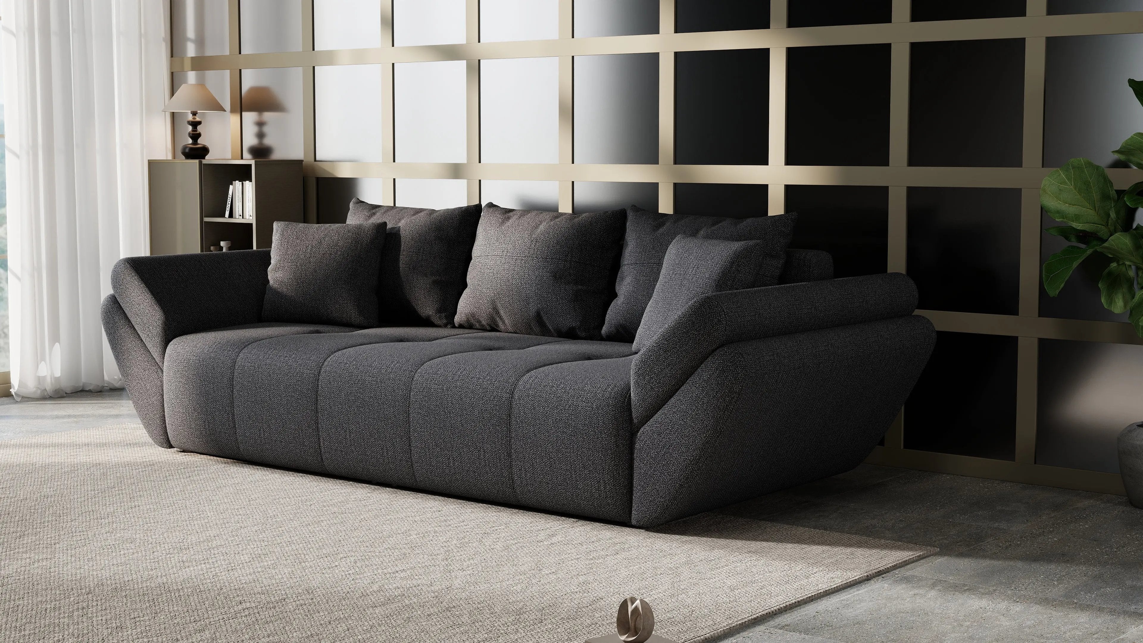 Canapea extensibilă dumonde cu ladă de depozitare si sezut confortabil din spuma high-density, Berlin Enjoy Graphite 250x100 cm