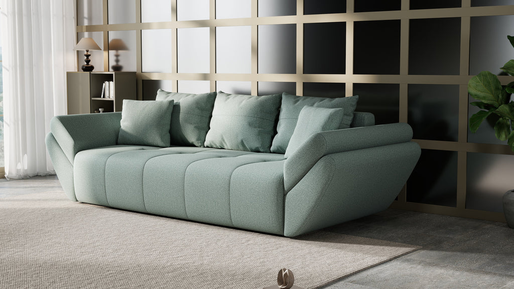 Canapea extensibilă dumonde cu ladă de depozitare si sezut confortabil din spuma high-density, Berlin Enjoy Mint 250x100 cm
