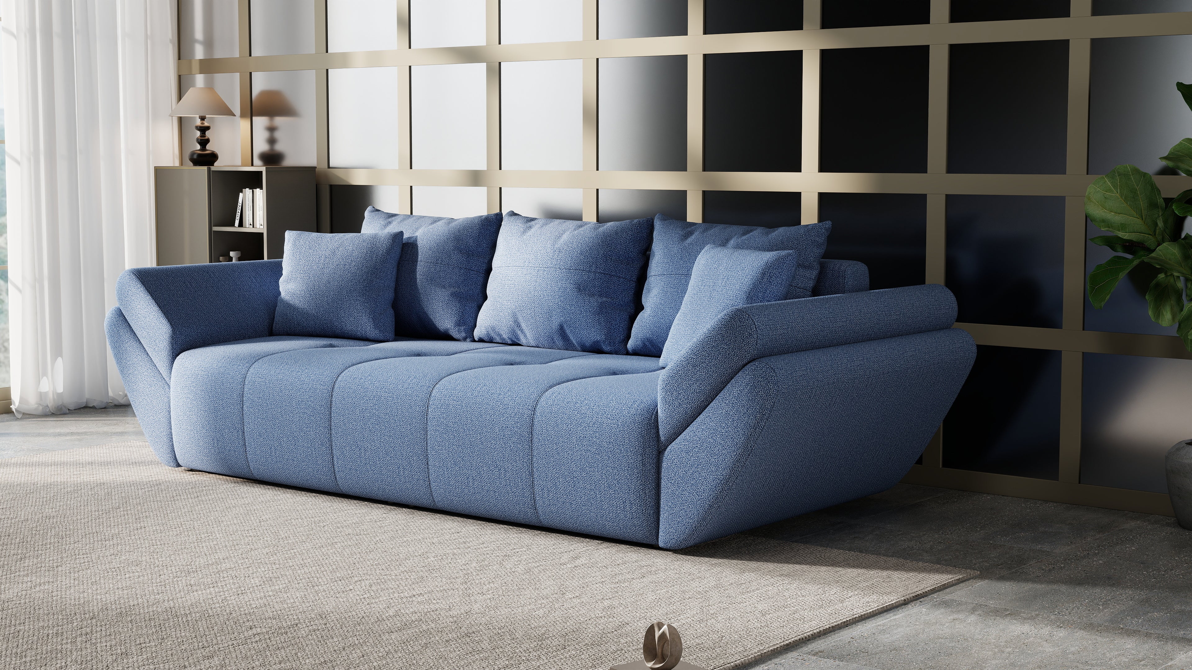 Canapea extensibilă dumonde cu ladă de depozitare si sezut confortabil din spuma high-density, Berlin Enjoy Blue 250x100 cm