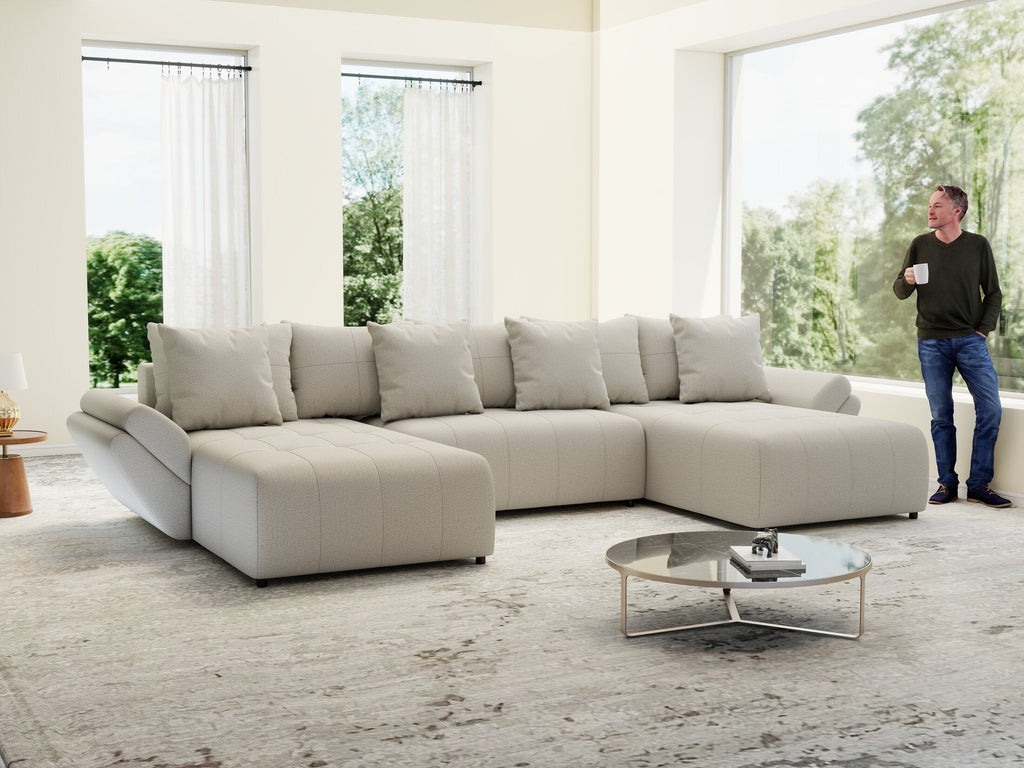 Colțar extensibil dumonde cu ladă de depozitare si sezut confortabil din spuma high-density, Berlin U Enjoy Bej 380x180 cm