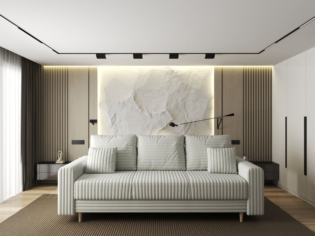 Canapea extensibilă dumonde cu ladă de depozitare si sezut confortabil din spuma high-density, Kronos Ambience Ivory 210x100 cm