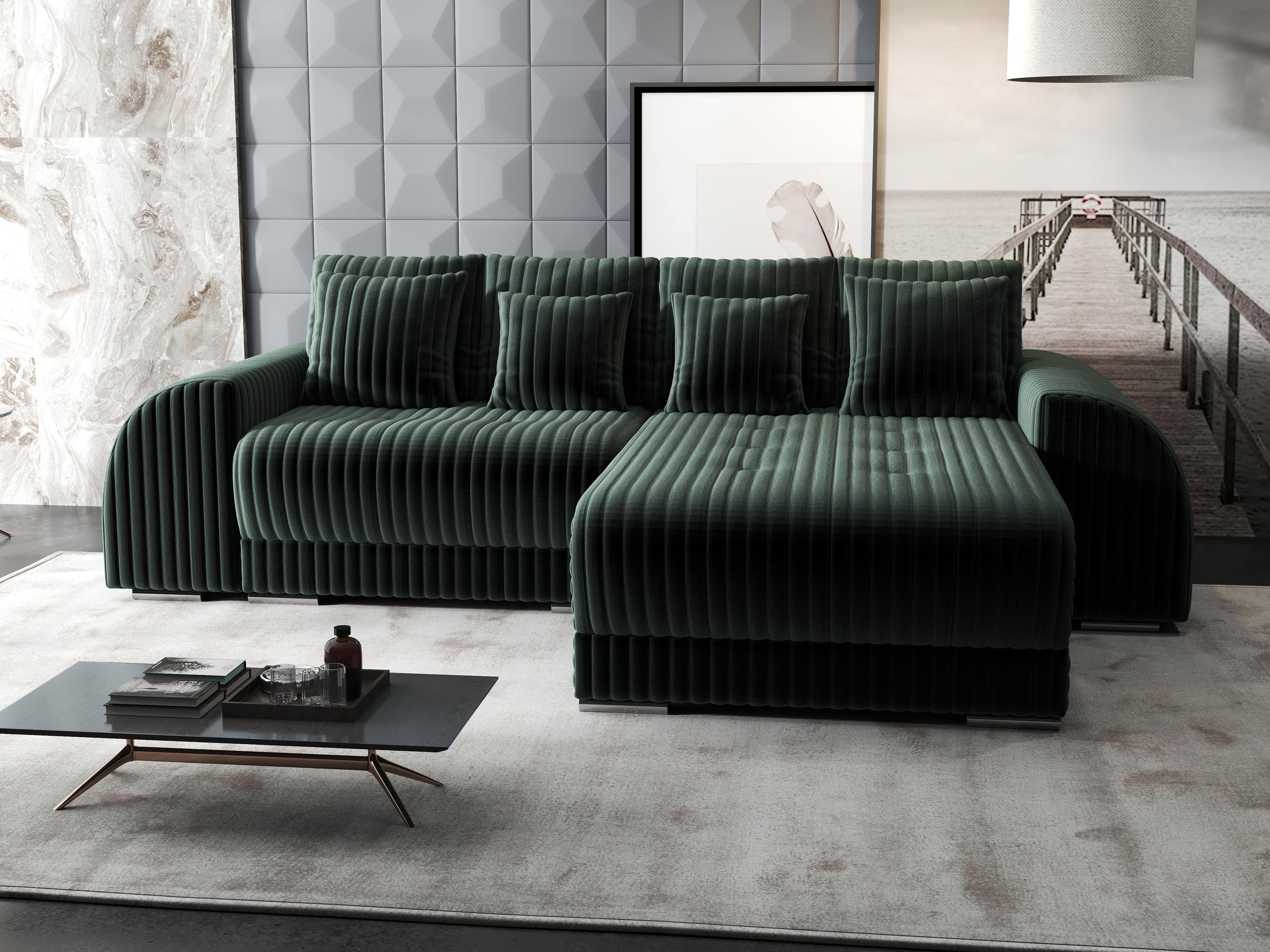 Colțar extensibil dumonde cu ladă de depozitare si sezut confortabil din spuma high-density, Verona Ambience Verde II 290x185 cm