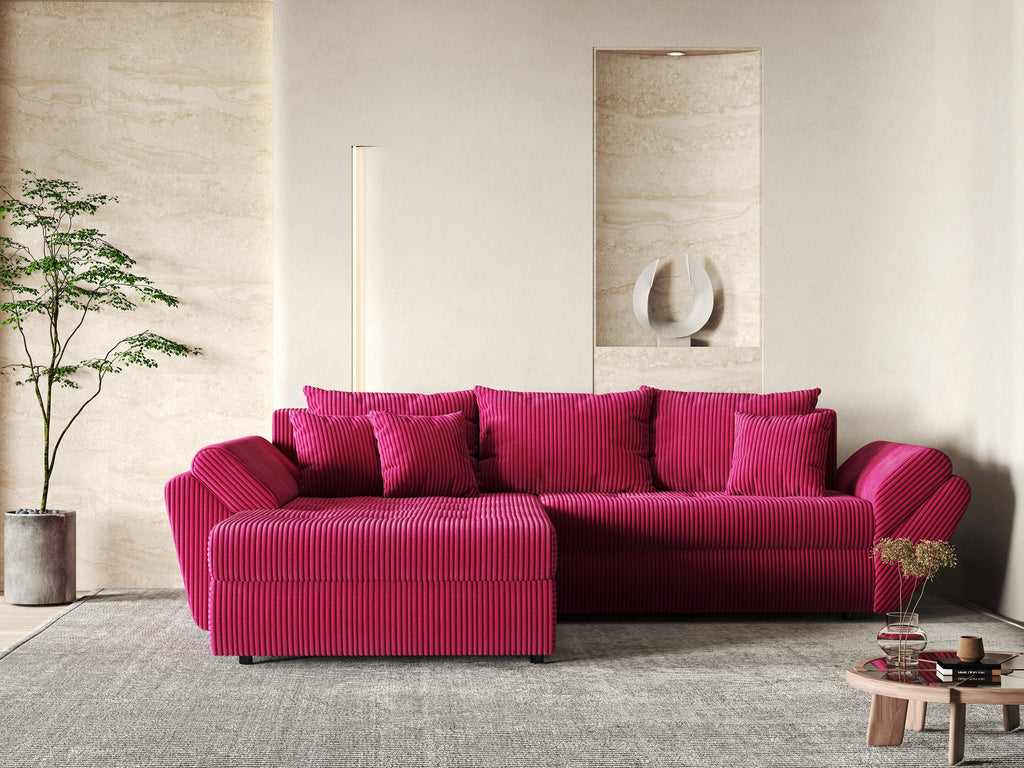 Colțar extensibil dumonde cu ladă de depozitare si sezut confortabil din spuma high-density, Loana Zoom Red 270x185 cm