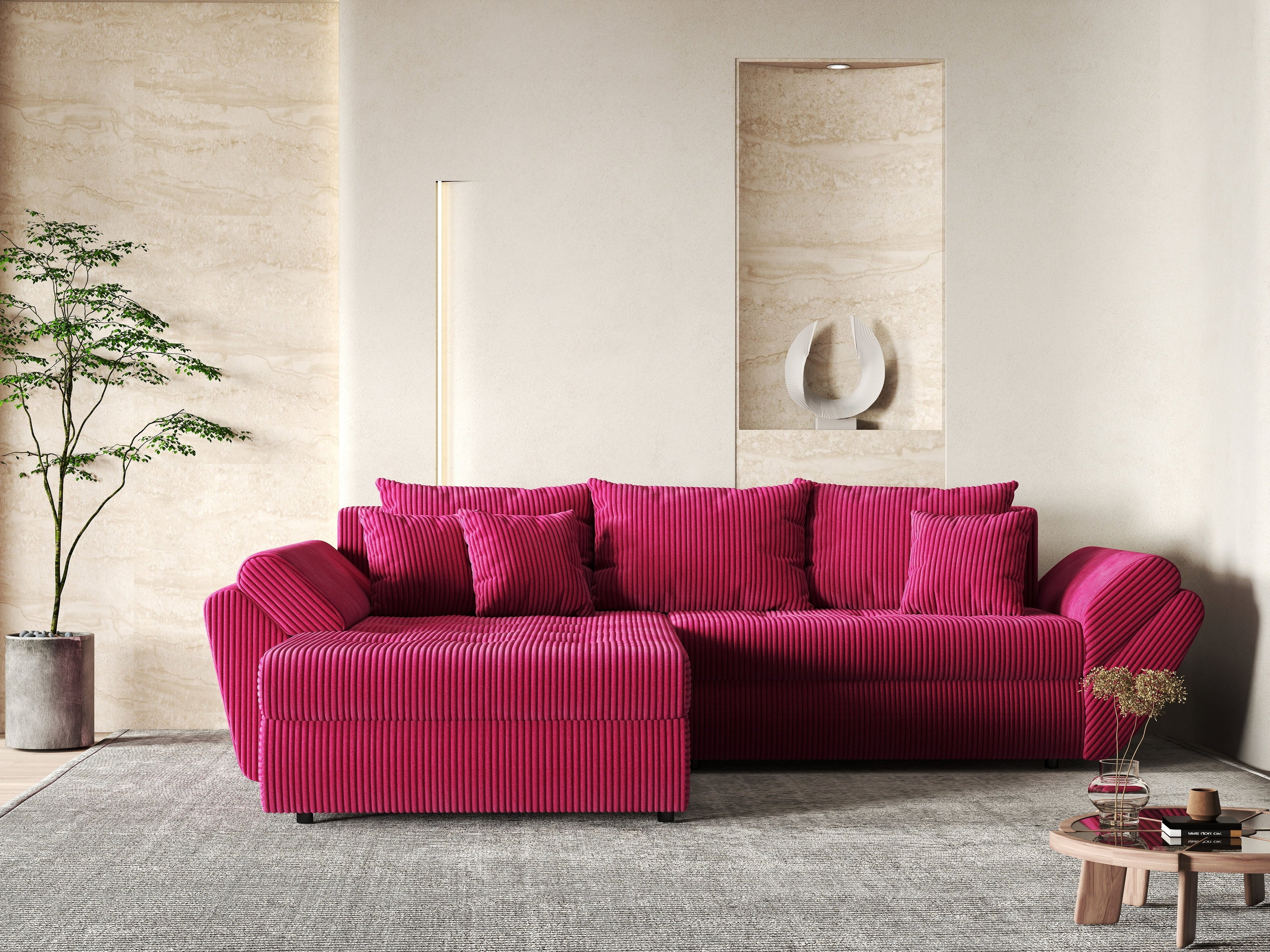 Colțar extensibil dumonde cu ladă de depozitare si sezut confortabil din spuma high-density, Loana Zoom Red 270x185 cm