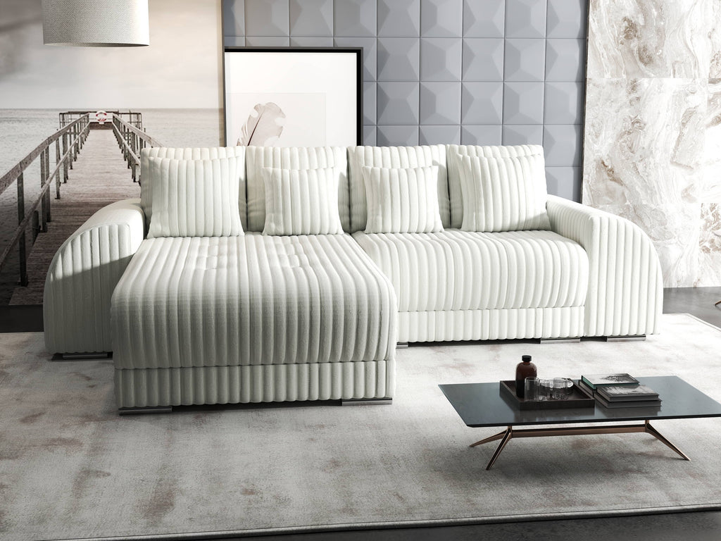 Colțar extensibil dumonde cu ladă de depozitare si sezut confortabil din spuma high-density, Verona Ambience Ivory 290x185 cm