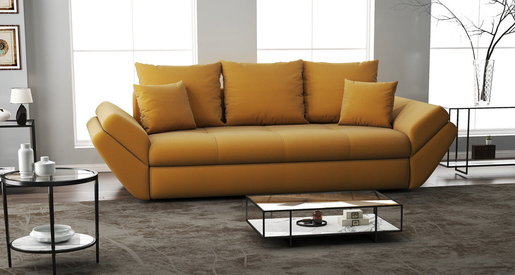 Canapea extensibilă dumonde cu ladă de depozitare si sezut confortabil din spuma high-density, Loana Royal Mustar 250x100 cm