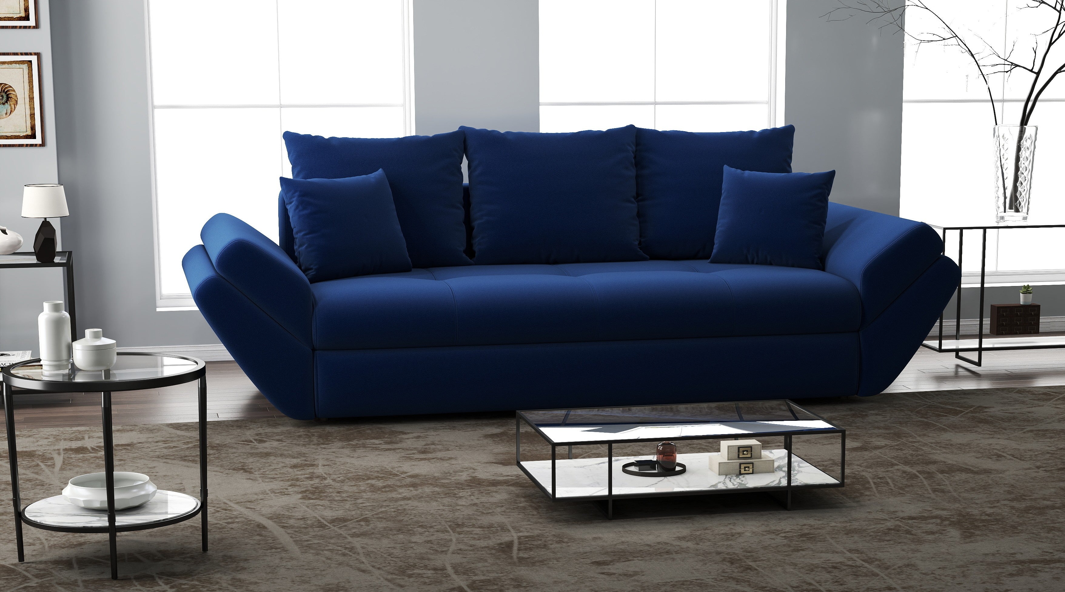 Canapea extensibilă dumonde cu ladă de depozitare si sezut confortabil din spuma high-density, Loana Royal Blue 250x100 cm