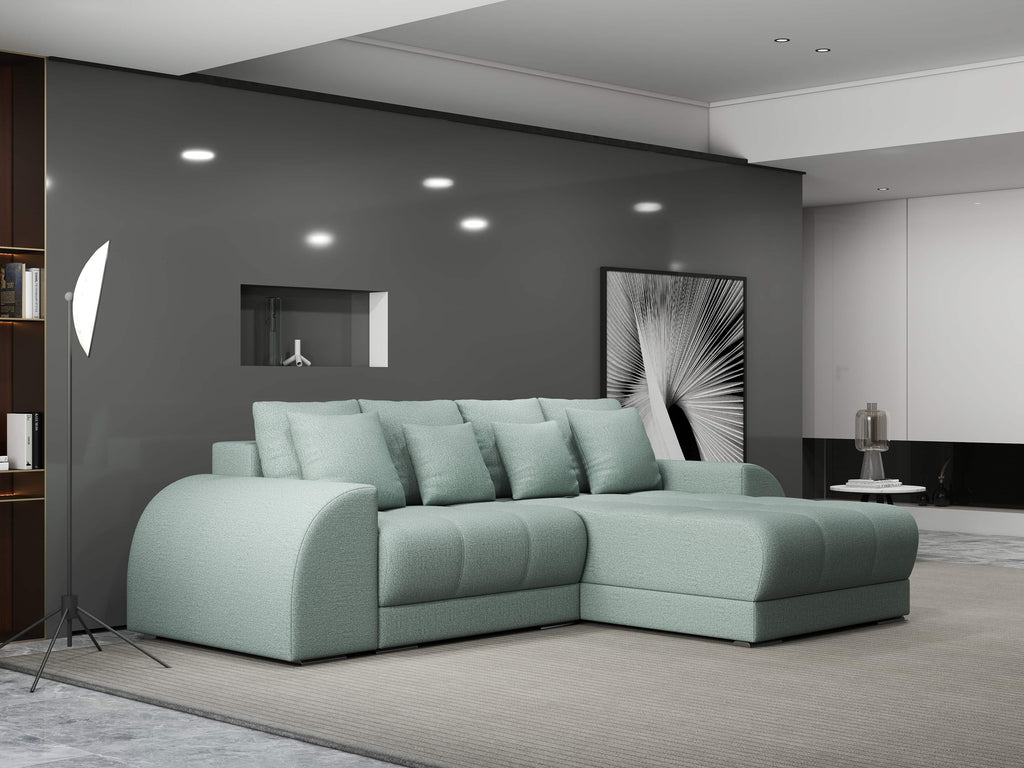 Colțar extensibil dumonde cu ladă de depozitare si sezut confortabil din spuma high-density, Verona Enjoy Mint II 290x185 cm